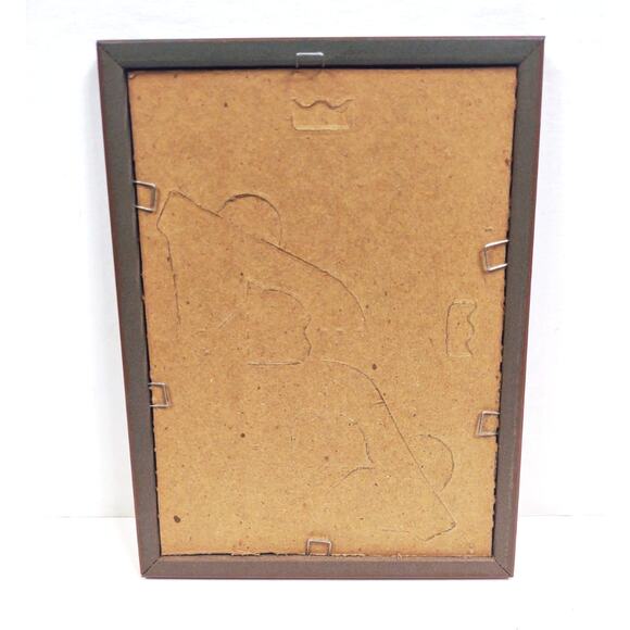 Vintage Metal Faux Wood Small Picture Frame w Gold Trim 5x7 Hang Only MCM - Picture 3 of 7